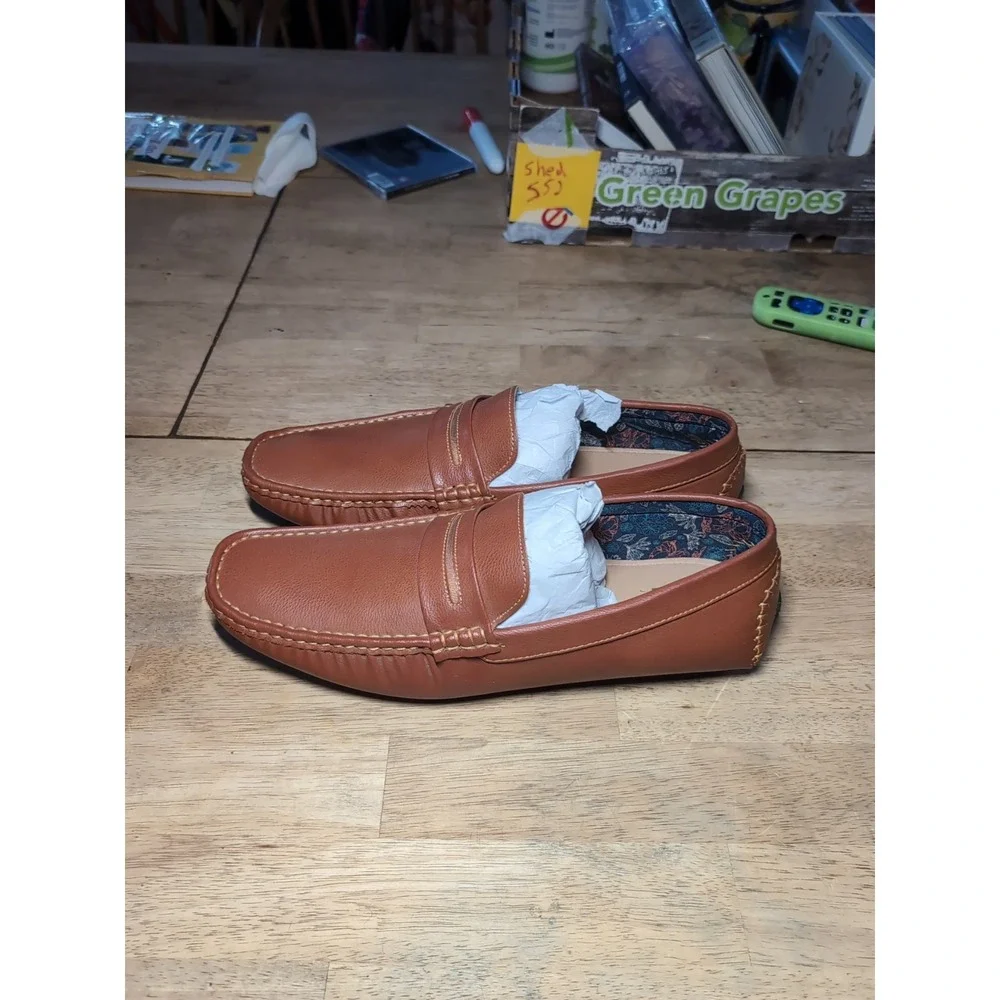 Jaxson JXSN Casual Tan Leather Loafers Men's‎ 13 Slip-On Rubber Sole
